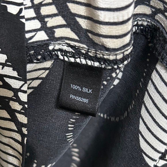 VTG Dress S 100% Silk Black Beige Geometric Square Neck 3/4 Sleeve Coctail Party - Picture 6 of 8